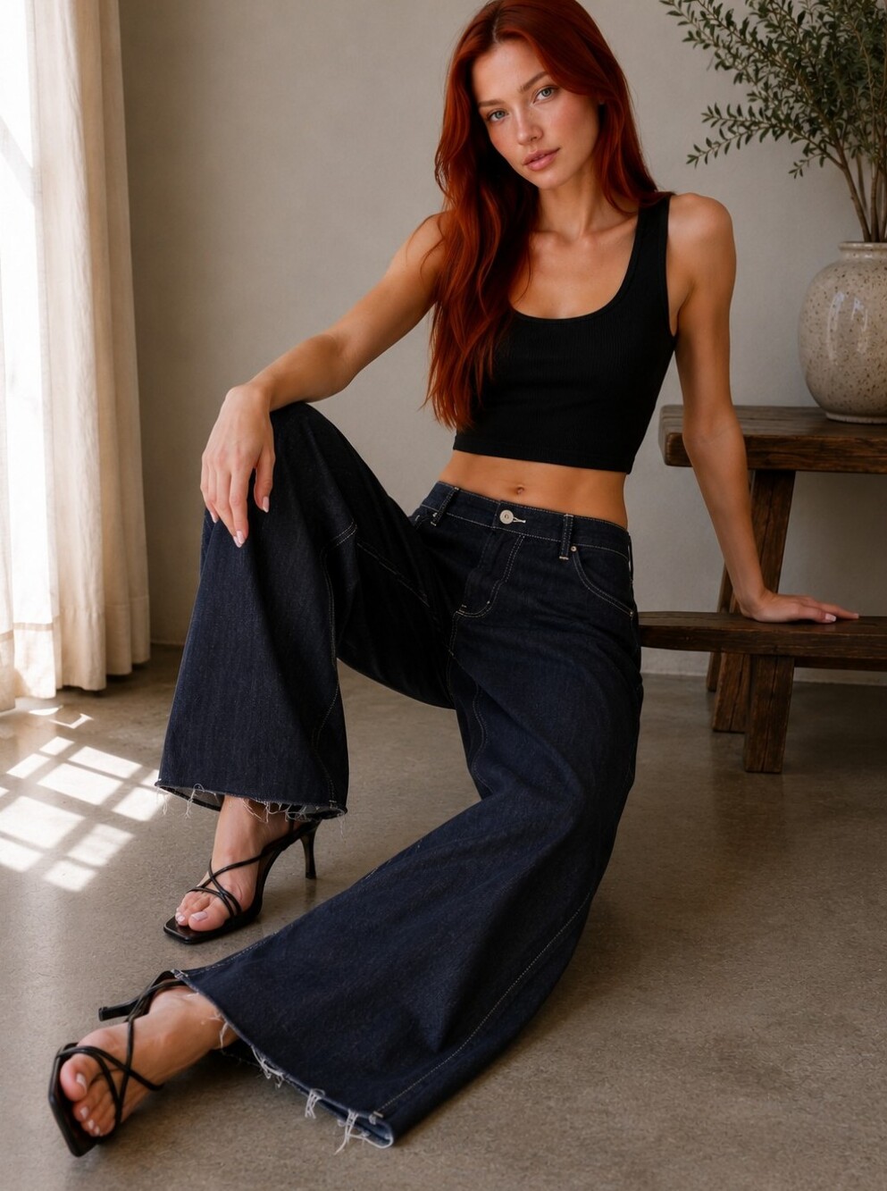 Denimist Teri Wide Leg Jeans 27 Drapey Rinse Indigo Raw Hem Dark Wash Minimalist